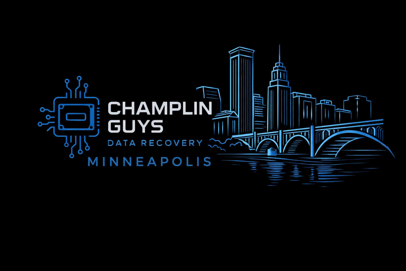 Champlin Guys Data Recovery Minneapolis skyline graphic